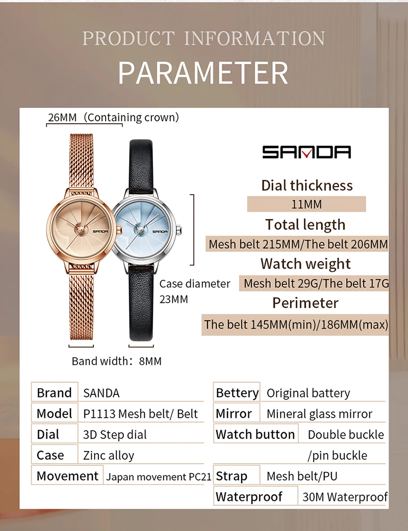 SANDA nuevo 1113 reloj de cuarzo para mujer personalizado y creativo compacto y versátil impermeable reloj de cuarzo para mujer regalo 2025