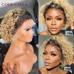 Pixie Cut Perücke Honig blondes Wasser Deep Wave Lace Perücke Afro Curly Short Bob Echthaar Perücken natürliche Farbe Lace Front Perücke für Frauen