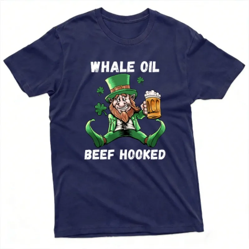 Whale Oil Beef Hooked Leprechaun T-Shirt Funny Graphic Tee St Patrick's Day Party Mens Shirt Unique Printed Festival Streetwear