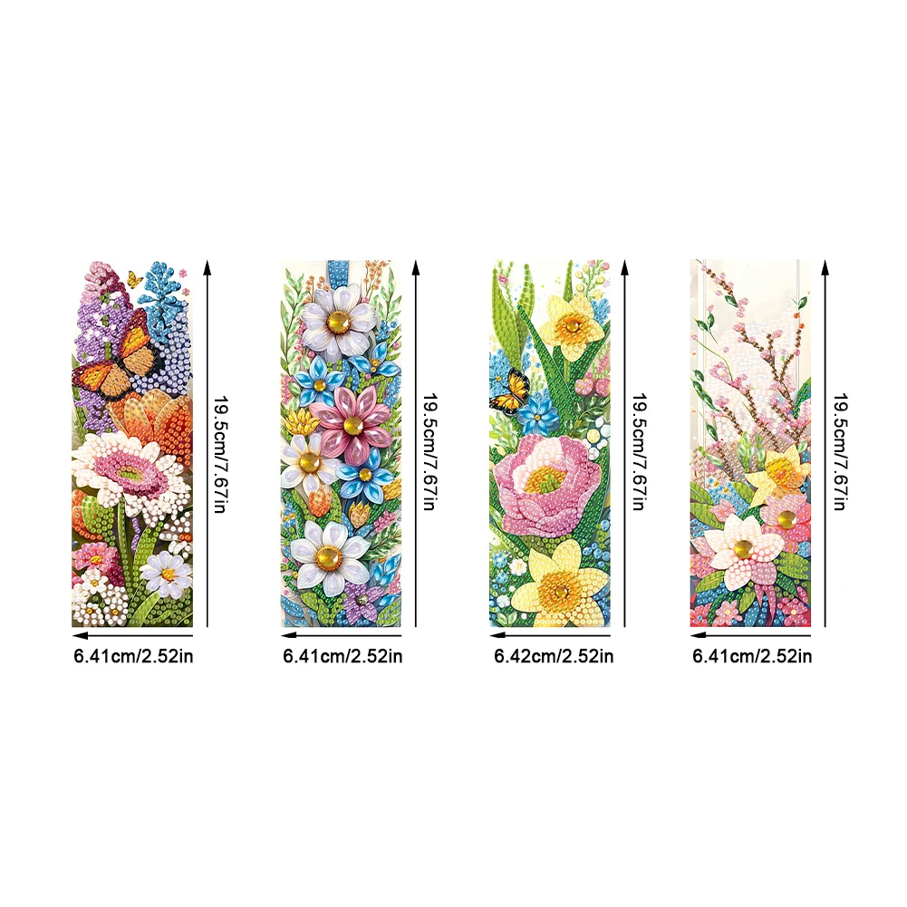 4Pcs Special Shape Butterfly Bush 5D DIY Diamond Painting Bookmark Diamond Painting Bookmark Making Kit for Reading Day Gift