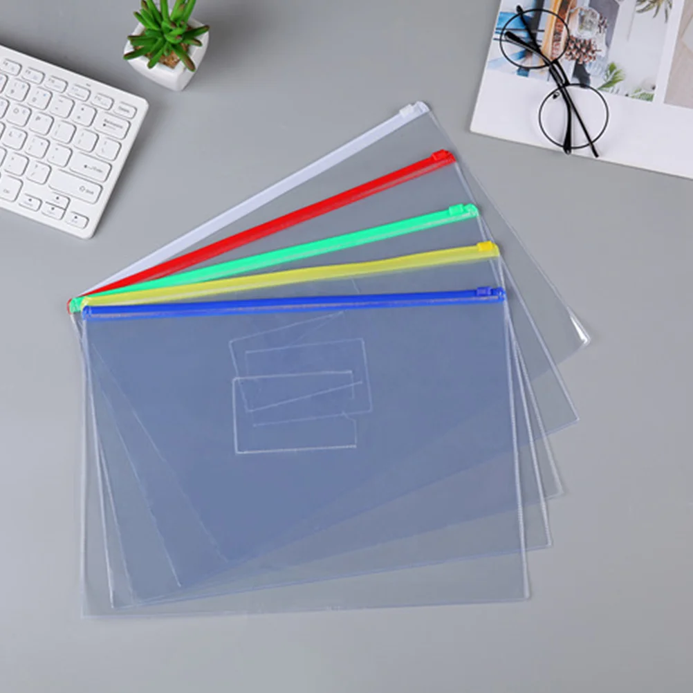 

10pcs Transparent Zipper File Bags Colored A4 Document Holder Bills Storage Pouch for School Office (Red, Yellow, Blue, Green, W