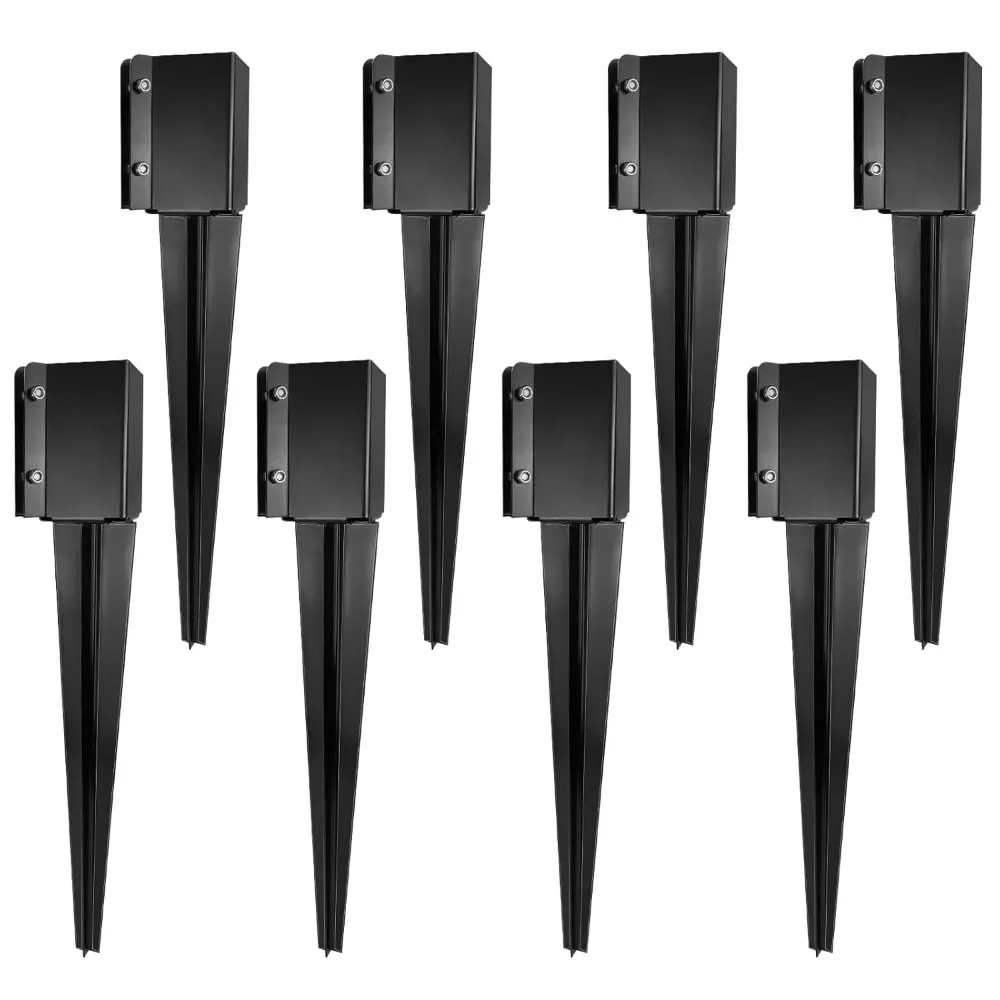

Heavy Duty Black Powder Coated Fence Post Anchor Ground Spike, 24x4x4 Inches Outer Diameter, Pack of 8 for Mailbox and Fencing