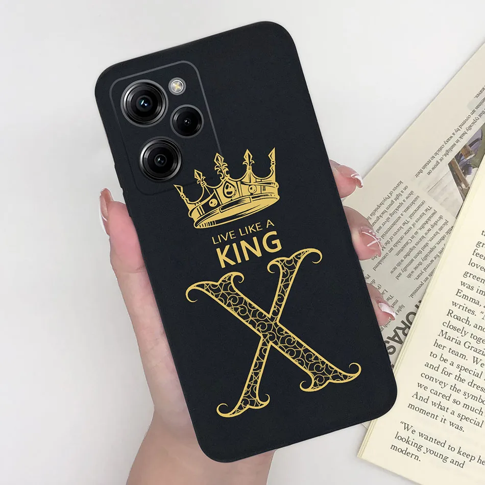 Phone Case For Xiaomi Poco X5 X5Pro 5G Gold Crown 26Letter Soft Silicone Anti Drop Matte Back Cover For PocoX5 Pro X5 Pro Capa