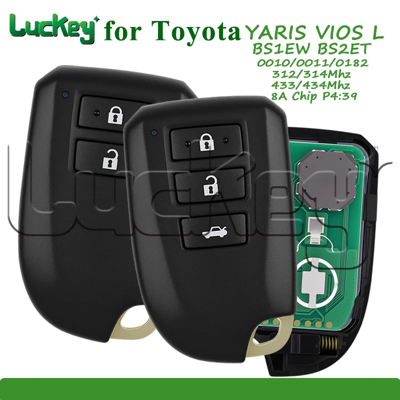 Remote Car Key 0010 0011 0182 For Toyota VIOS YARIS L BS1EW BS2ET 8A Chip P4 39 312/314 433/434 MHz 2/3 Button Smart Key Fob