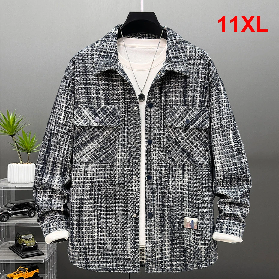 

Plaid Cargo Jacket Men 11XL 10XL Plus Size Jackets Coats Spring Autumn Fashion Vintage Tie Dye Jacket Male