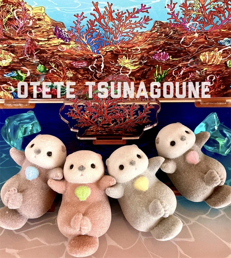 Juguete de cápsula YELL, juguete flocado para sujetar las manos, modelo de figuras de acción de nutria, juguete para decoración de acuario, lontra, juguete Gashapon, regalos para niños