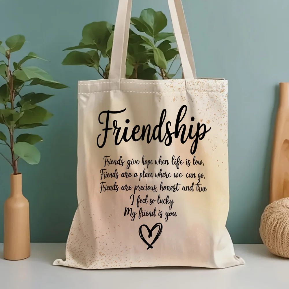 

Canvas Tote Bag Friendship Quote Romantic Pattern Women S Reusable Shopping and Shoulder Bag Perfect Gift for Traveling School