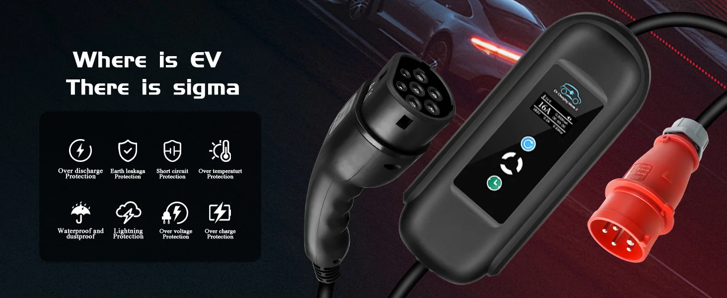 ISIGMA Adjust 16A 11kW Typ 2 Auto-EV-Ladegerät IEC 62196-2 CEE Roter EU-Stecker 380-450V Gesamtlänge 5M für Elektrofahrzeuge – Detail 1