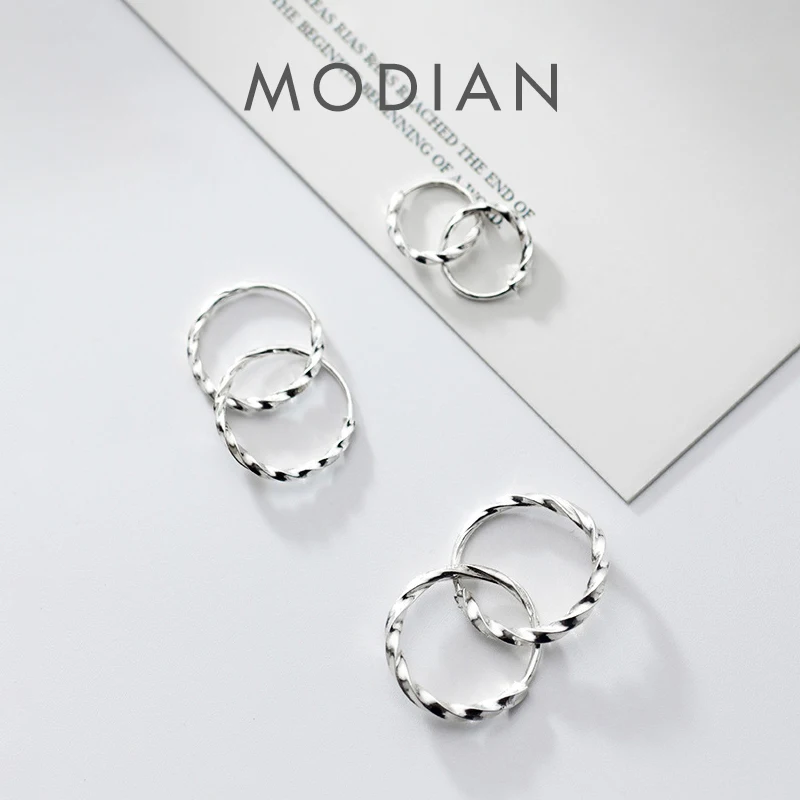 Modian autentyczne 100% 925 srebro minimalizm Twist Hoop kolczyki dla kobiet prezent geometryczna biżuteria wysokiej jakości kolczyki Brincos
