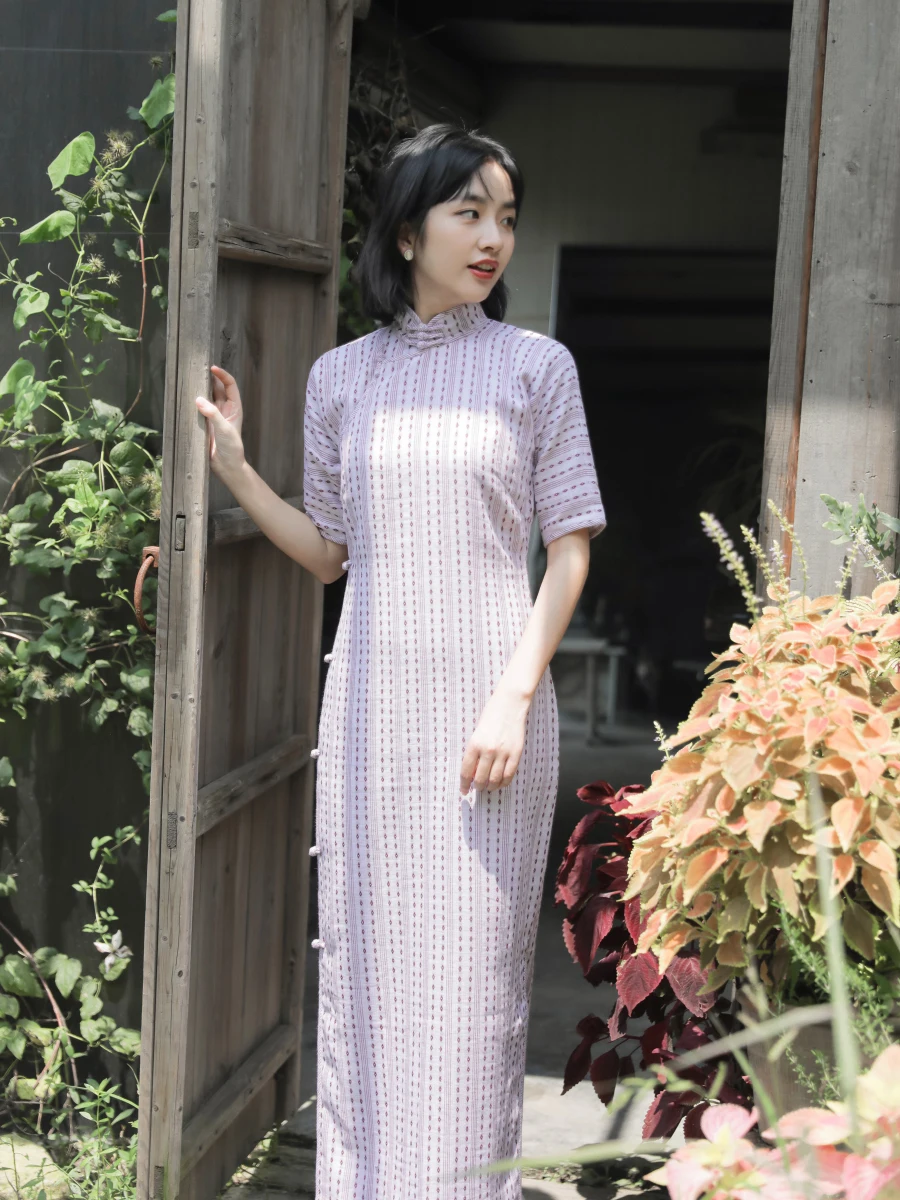 

Momei Retro Linen Full Open-Front Long Sleeve Low Slit Daily Cotton Fragrance Traditional Chinese Costume
