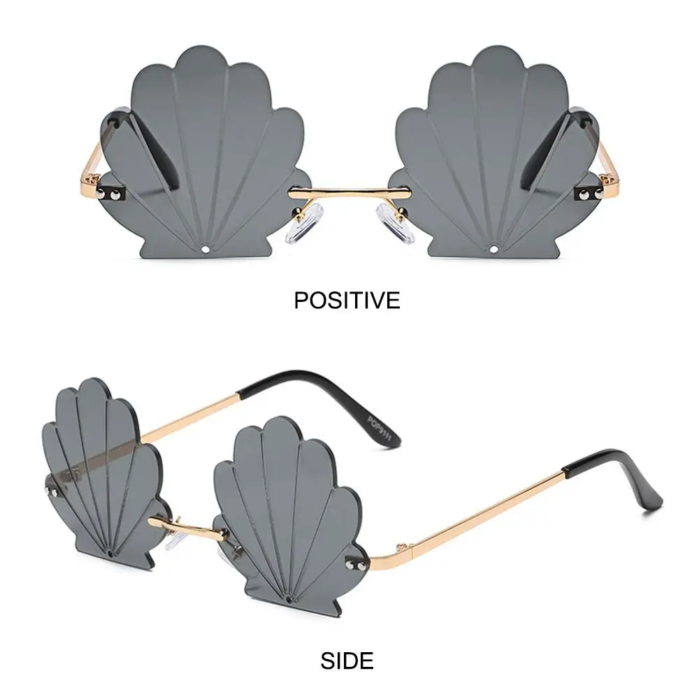Kacamata hitam tanpa bingkai bentuk bunga, kacamata pelindung terik matahari logam unik bentuk bunga untuk alat peraga foto, pesta