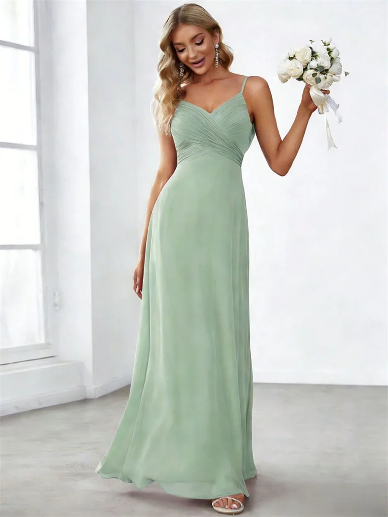 A Line Lace Chiffon Elegant Pleat Spaghetti Straps Bridesmaid Dresses Evening Wedding Party Formal Prom Cocktail Zipper Back
