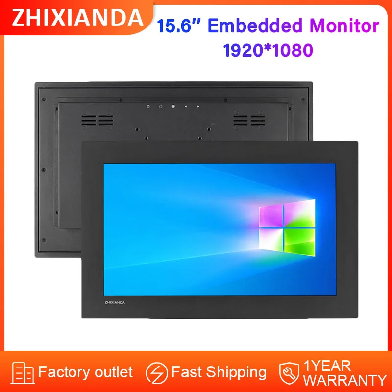 Industrial Wall Embedded Mount 15.6 Inch LCD Touch Screen Monitor with HDMI VGA DVI Interface