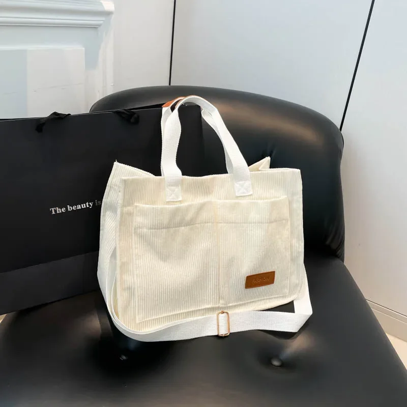 Corduroy Canvas Student Commuter Large Capacity Bag Versatile Tote Bag