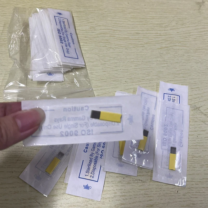 Permanent Makeup Tattoo Needles Blade 50pcs 2 Rows 9/15/17/19/21 Flat for 3D Embroidery Eyebrow Tattoo Microblading Tattoo Pen