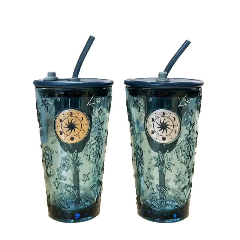 

Exquisite constellation glass, high temperature resistant ink blue household water cup, premium straw cup gift water cup
