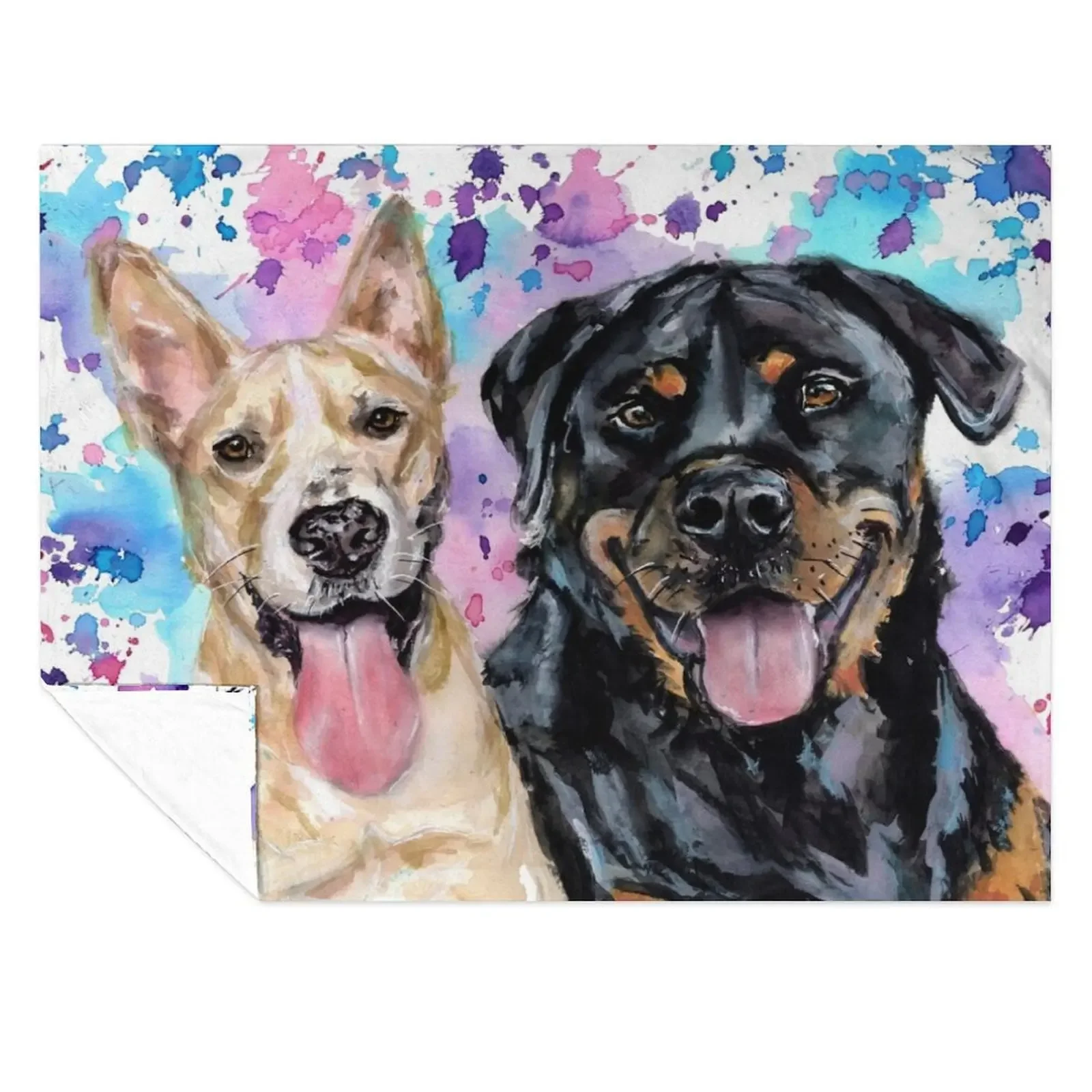 

Watercolour Staffy Cross and Rottweiler Throw Blanket warm for winter Blankets For Baby Picnic Large Blankets