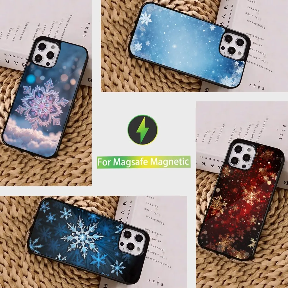 

Art Christmas Snowflakes Phone Case For iPhone 16,15,14,13,12,11,Pro,Max,Plus,Mini, Magsafe,Magnetic Wireless Charging Case