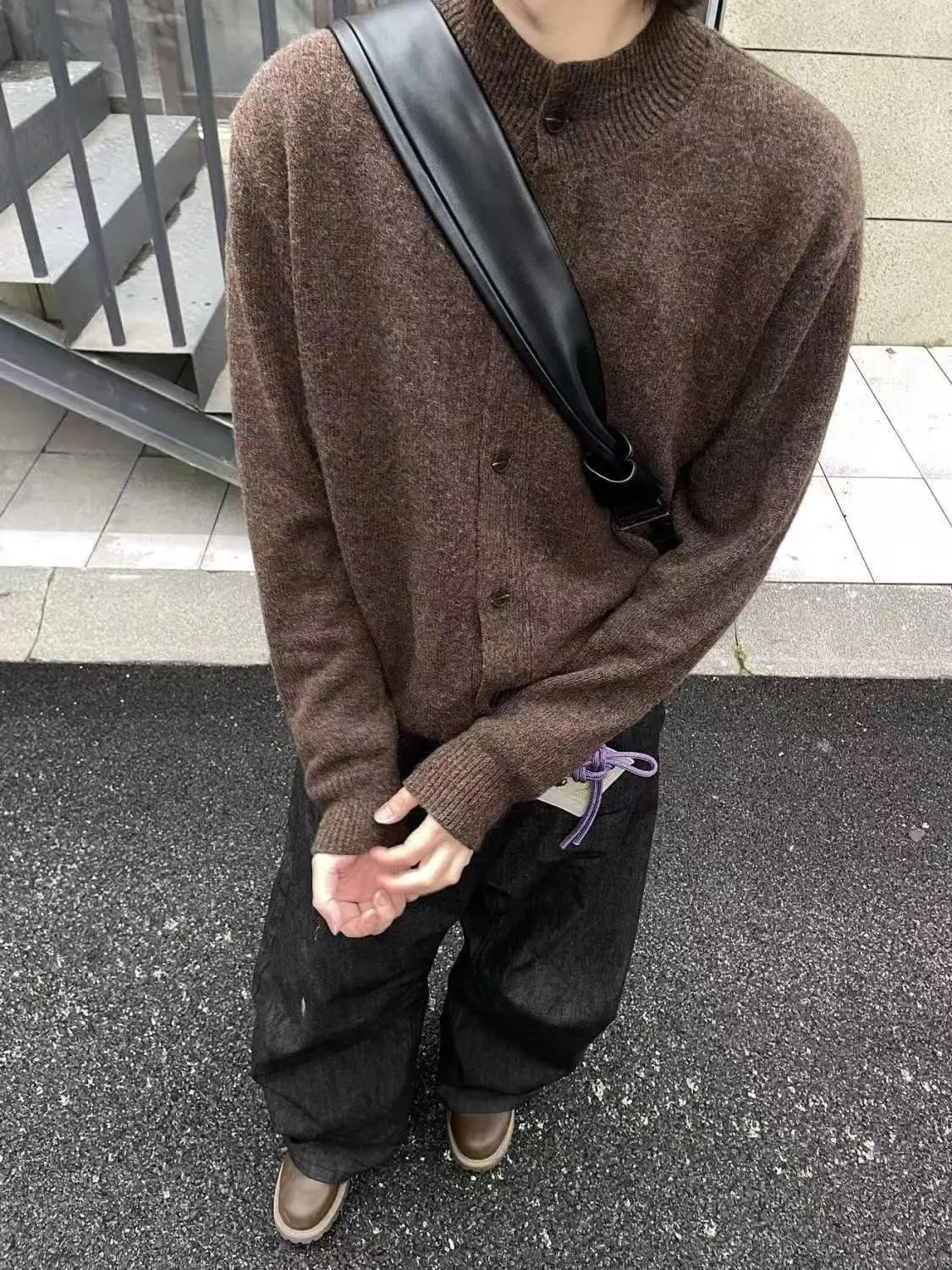 

Men's Wool Blend Knitted Open Cardigan Lazy Sle Loose Fit Autumn Winter Sweater Coat f High Collar Single Button Closure