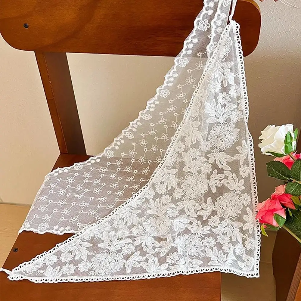 White Embroidered Floral Lace Hair Scarf Wraps Women Retro Triangle Headscarf Hat Travel Photo Headband Hair Accessories