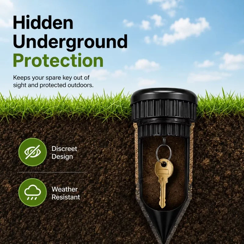 Key Hider Waterproof Outdoor Hidden Key Safe Box Durable Plastic Garden Yard Emergency Spare Key Storage Container