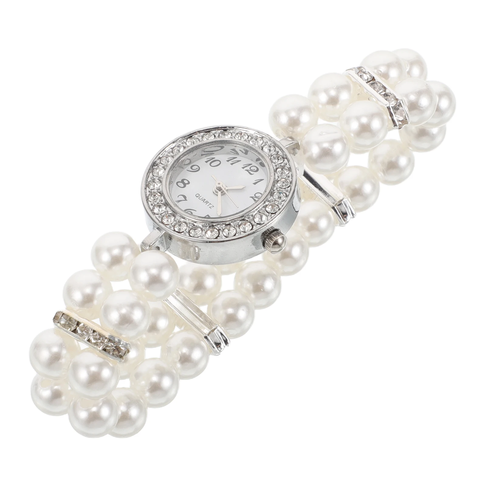 

Pearl Bracelet Jewelry Dainty Watches Women Fashion Cuff Bangle Plastic Christmas Elegant Accessories Rhinestone Decorative