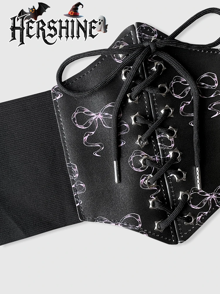 HERSHINE 1 piece of women's pink bow print hexagonal waistband Gothic dark punk rock hip-hop costume accessory Halloween accesso