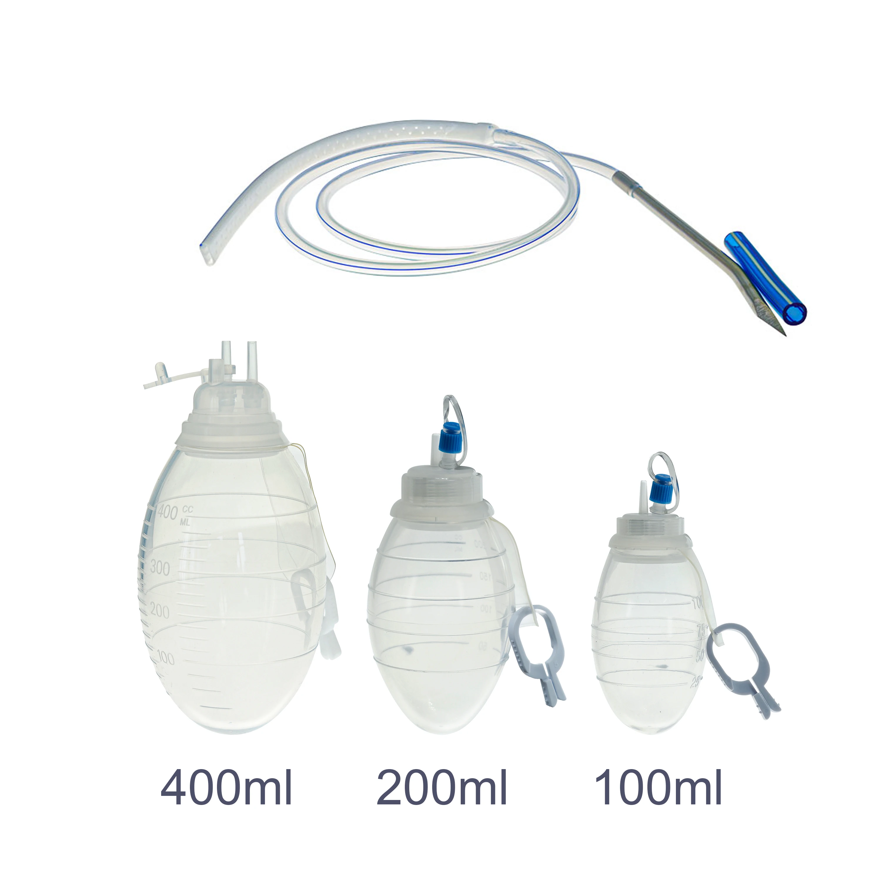 Silicone Closed Wound Drainage System Silicone Reservoir And Perforated Flat Drain Tube With Trocar Veterinary Accessories 1PC