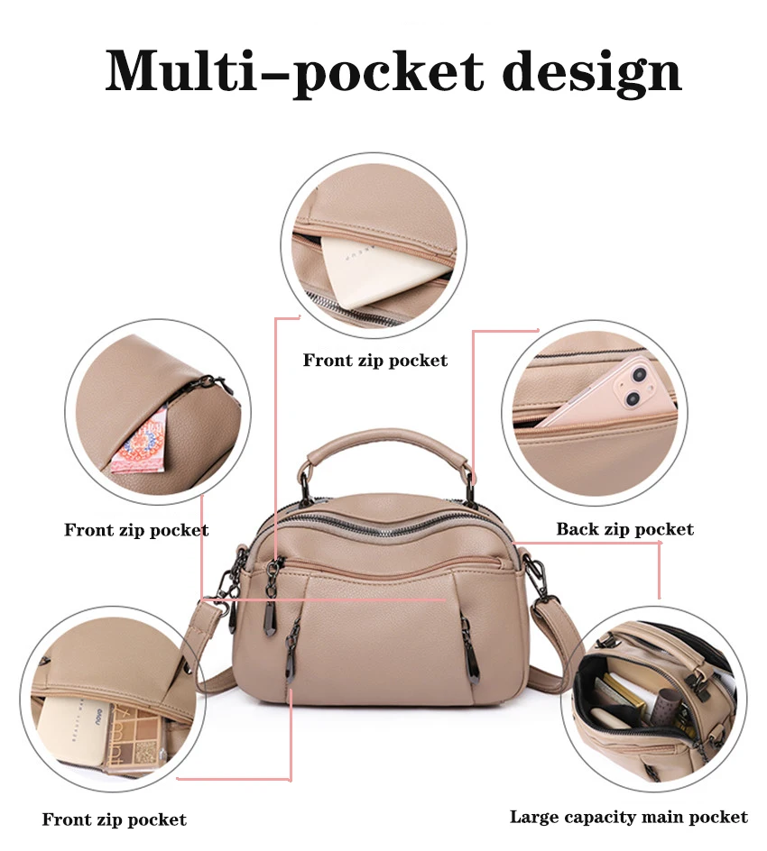 New Handbags for Women Luxury Designer Leather Shoulder Bags Multiple Pockets Crossbody Purses Sac Bandouillere Femme Solid FLAP