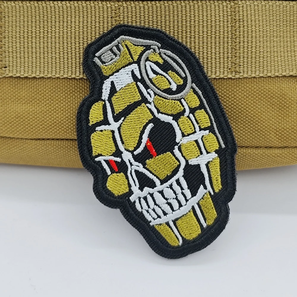 Taktischer bestickter Totenkopf-Granaten-Patch mit Klettverschluss, militärisches Moral-Abzeichen zum Selbermachen für Rucksack, Jacke, Weste, Hut, Kleidung, Applikation