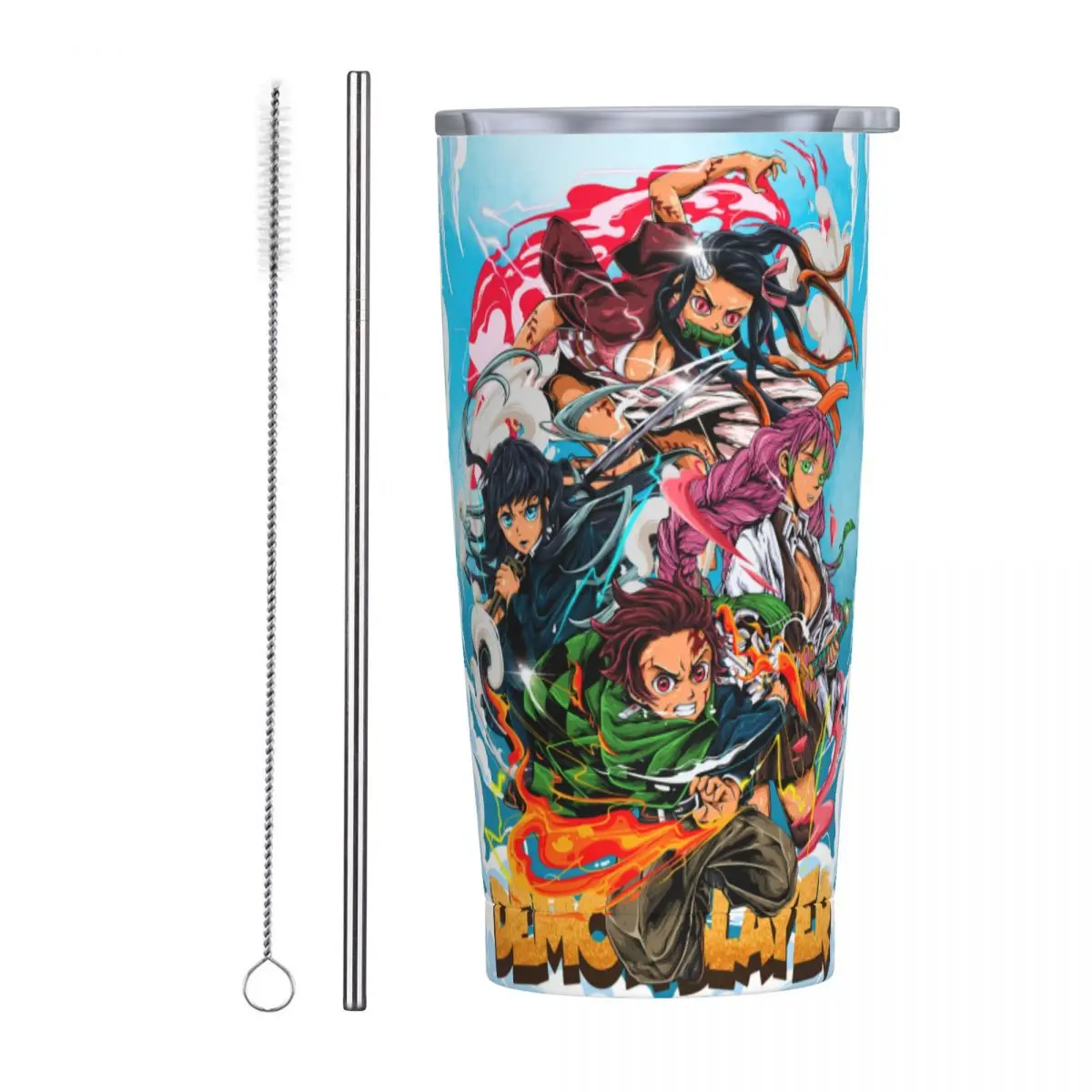 Demon Slayer-vaso de acero inoxidable de doble pared, taza con aislamiento al vacío, Tanjiro, Nezuko, Inosuke, con pajita para frío y caliente, 20oz