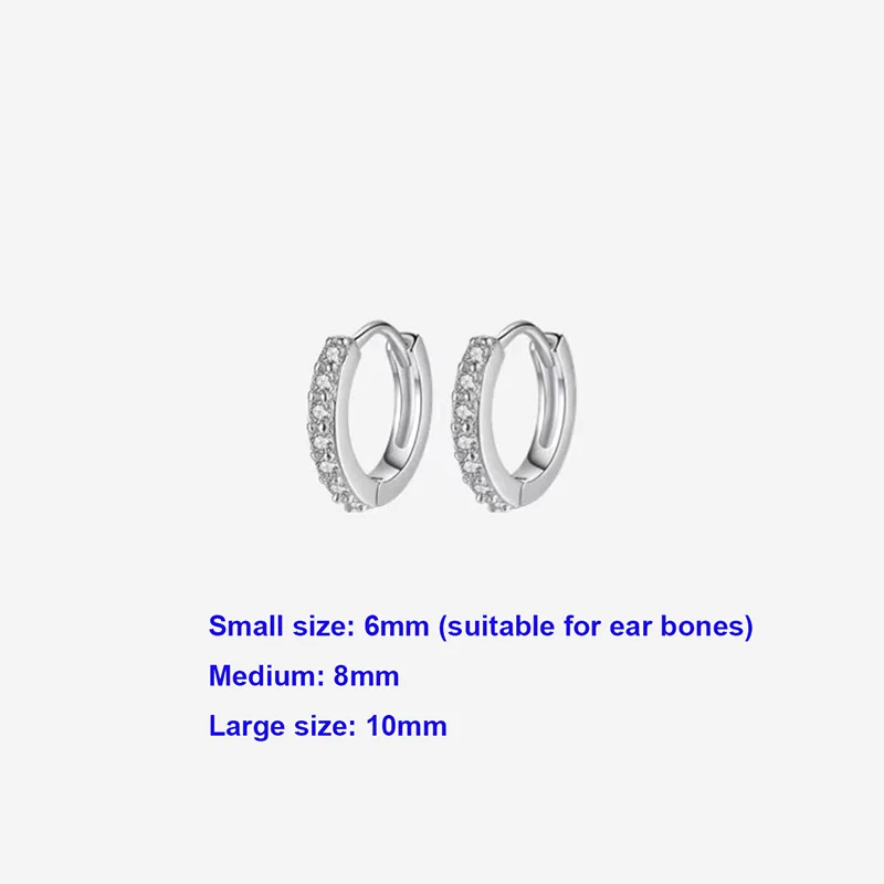 925 Sterling Silver 6/8/10MM Zircon Round Hoop Earrings For Women Classic Fine Jewelry Small Niche Design Advanced Accessories
