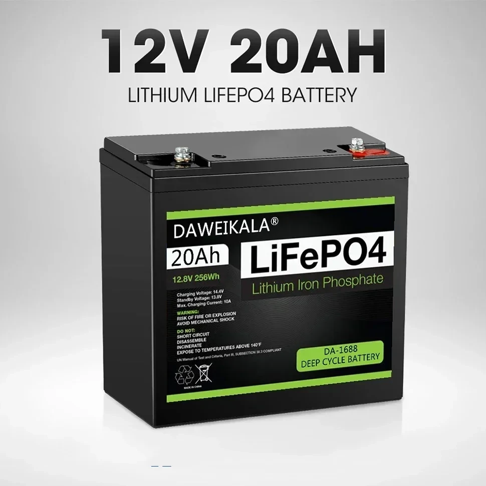 12V Battery 20Ah LiFePo4 Battery Lithium Iron Phosphate 12V LiFePo4 Rechargeable Battery for Kid Scooters Boat Motor Tax Free