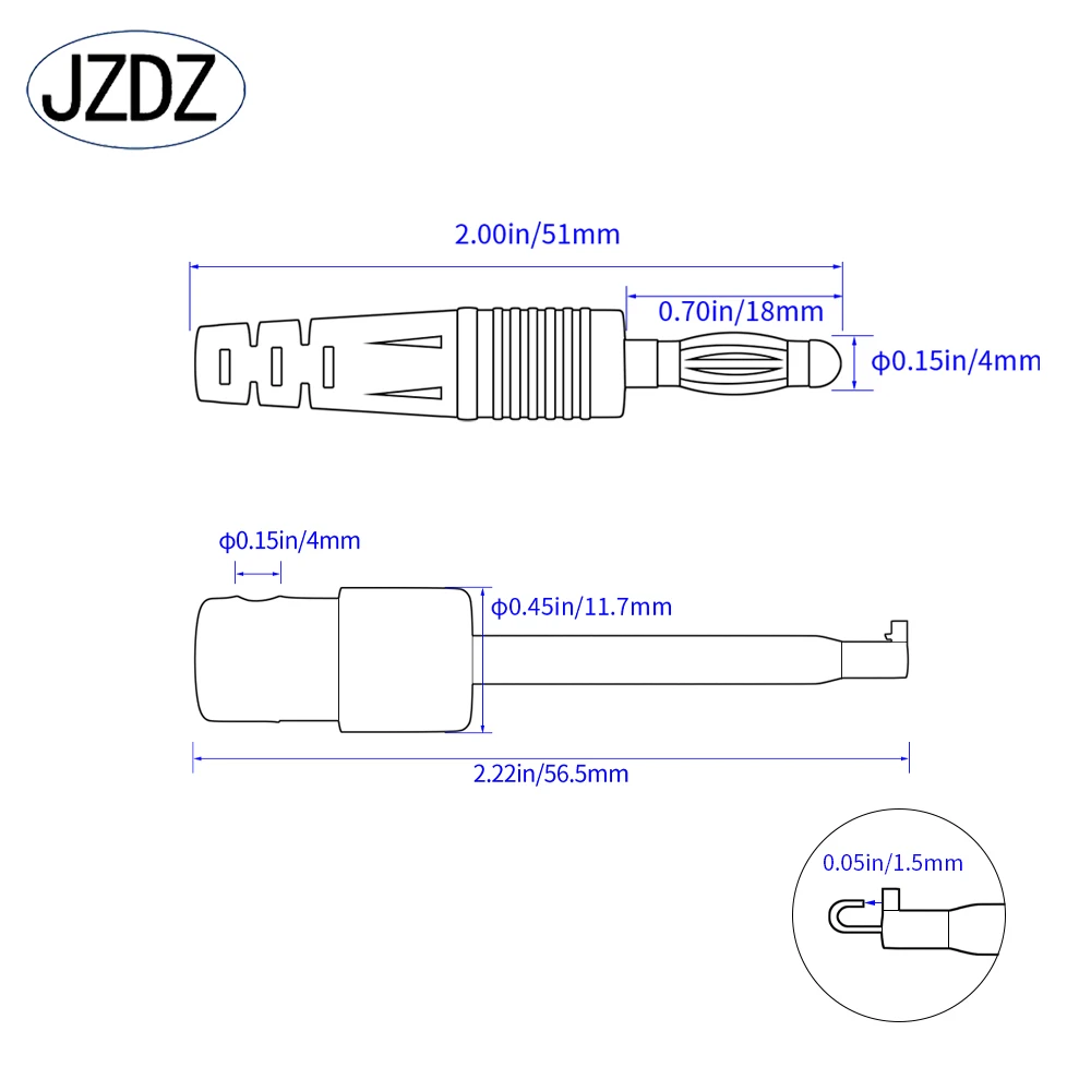 JZDZ 2PCS Multimeter Test Lead 4MM Banana Plug to Test Hook Clips Cable Wire Red Black 100CM Electrical Test cable70057B