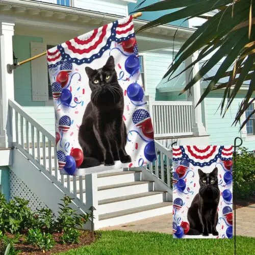 Black Cat 4th Of July Independence Day Garden Flag, Double-Sided VVL YYX EEZ