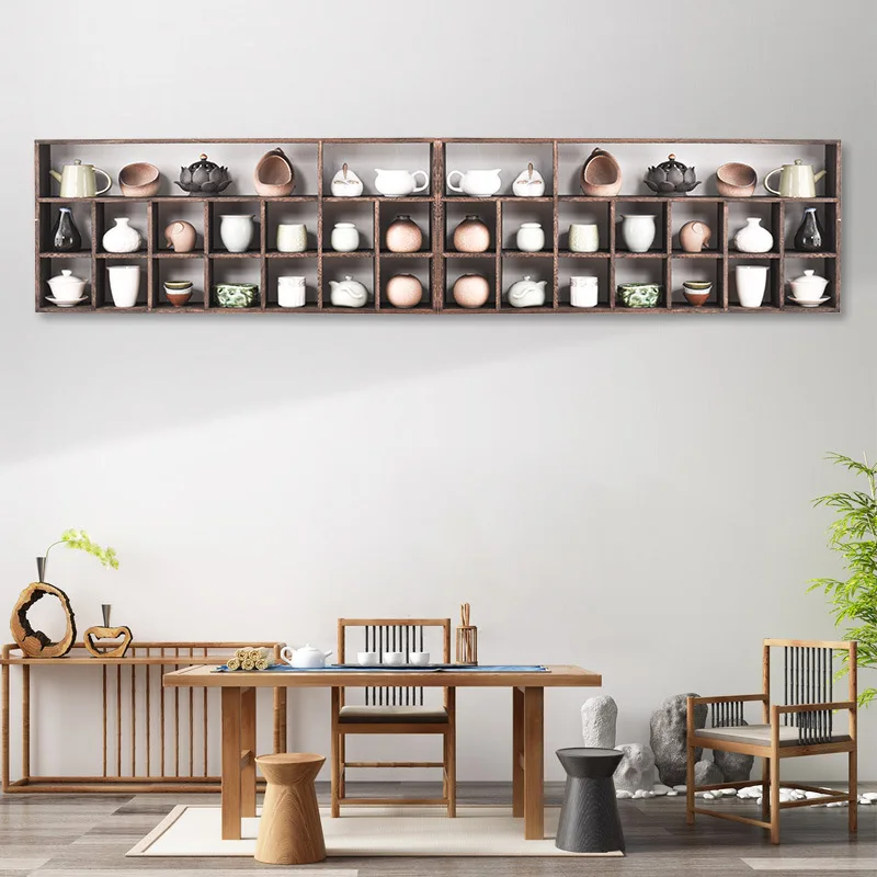 

Настенная орнаментная полка из массива дерева, чайный сервиз, чайник, подставка для чашки, многофункциональная комбинированная полка для хранения