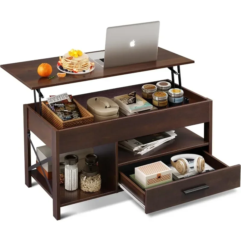 

P56056 Coffee Table, 39 Lift Top Coffee Table with Hidden Compartment and Sorage Drawers for Living Room,Espresso