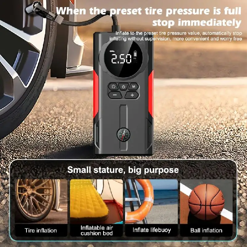 120W 1000A Car Jump Starter Power Bank 4 In 1 Air Compressor Tire Inflator 20000mAh Portable Battery Booster With LED Flashlight