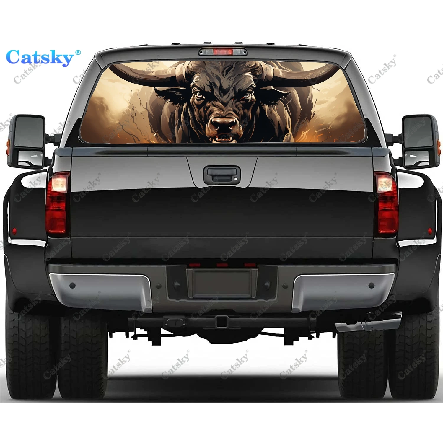 Wild Angry Bull Animal Rear Window Decal Fit Pickup,Truck,Car Universal See Through Perforated Back Windows Vinyl Sticker