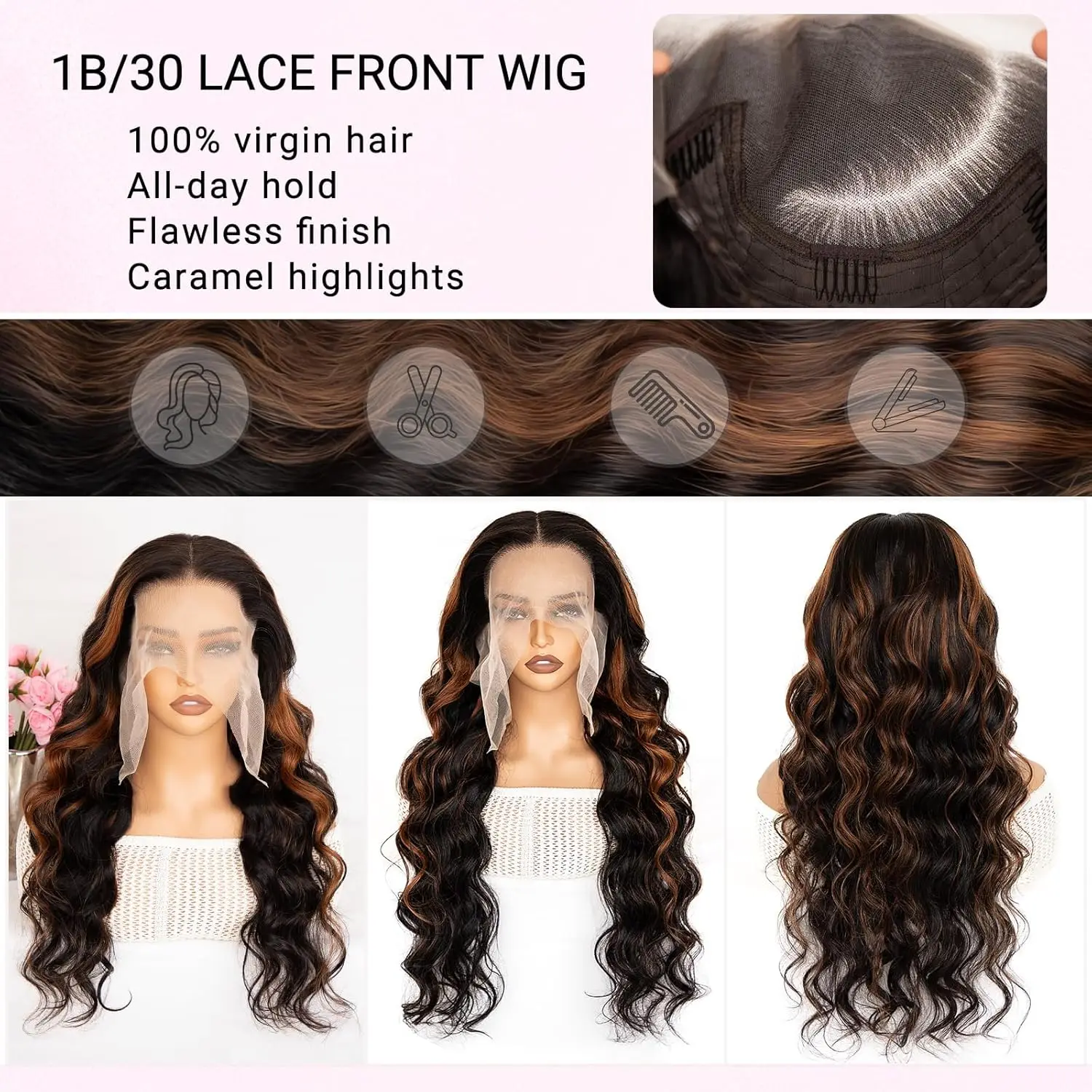 13x6 Hoogtepunt Ombre Kant Frontale Pruik Menselijk haar 1B/30 Body Wave Kanten Voorkant Pruiken 250% Dichtheid HD Transparant voor Vrouwen 30Inch