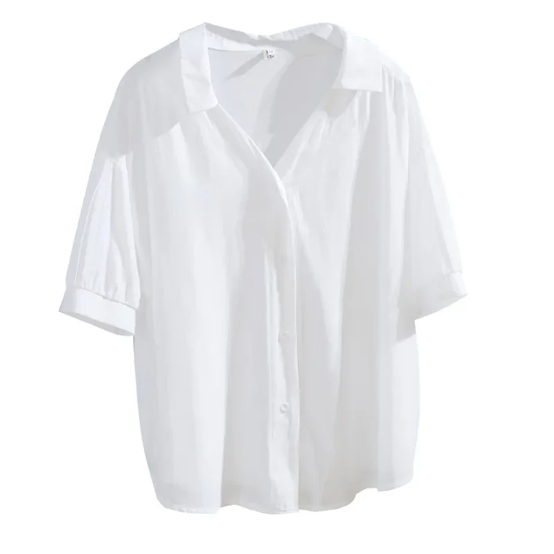 Half Sleeved Green V-neck Short Sleeved Shirt Women Mid Length Shirt Women's Summer