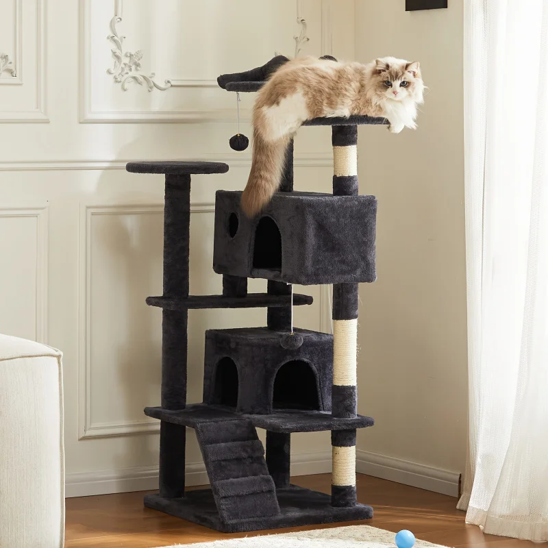 Multi-layer Plush Pet Furniture with Sisal Cat Scratching Post Climbing Ladder Sturdy Plush Cat Entertainment Toy Suitable