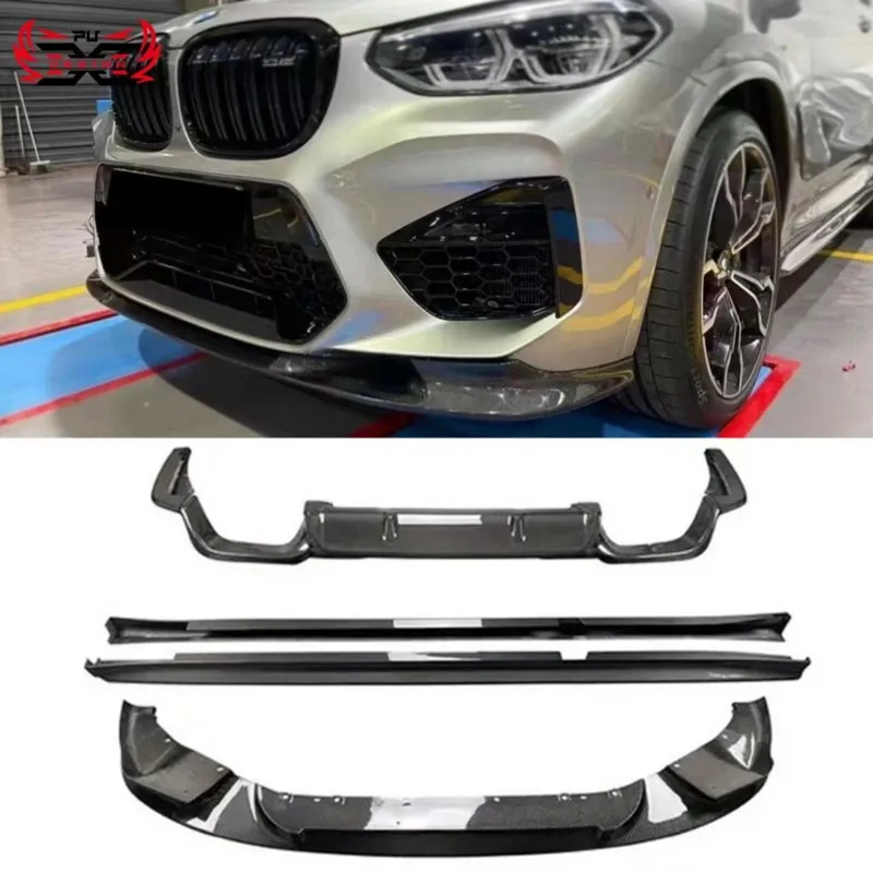 3D Style Carbon Fiber For BMW X3M F97 X4M Front Bumper Front Lip Rear Diffuser Side Skirts  2019-2021