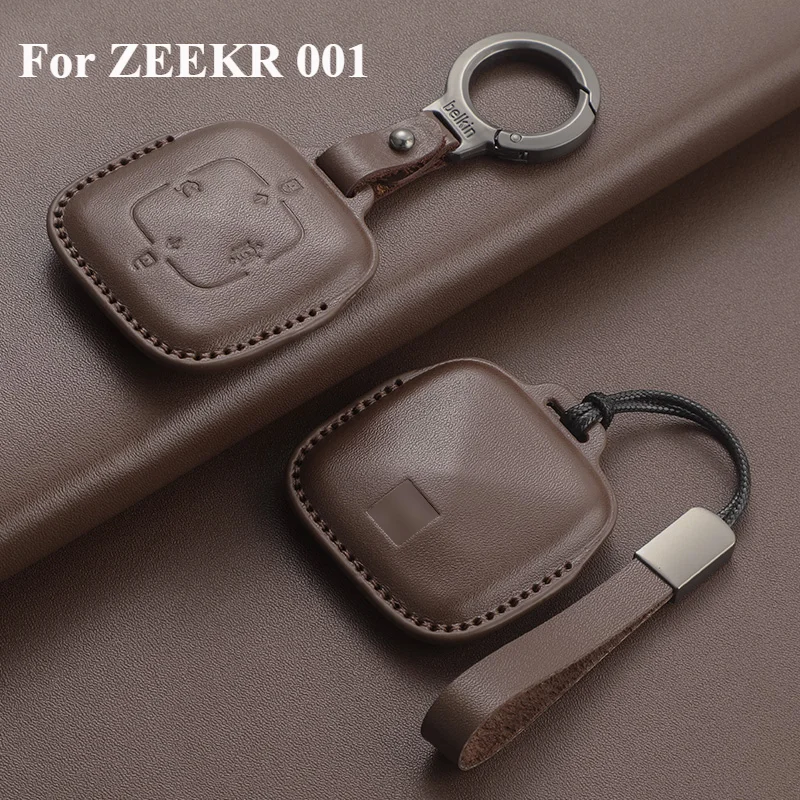 

Leather Car Remote Key Case Cover Shell for ZEEKR 001 Top Quality Auto Key Fob Keyless Holder Key Bag Keychain Accessories