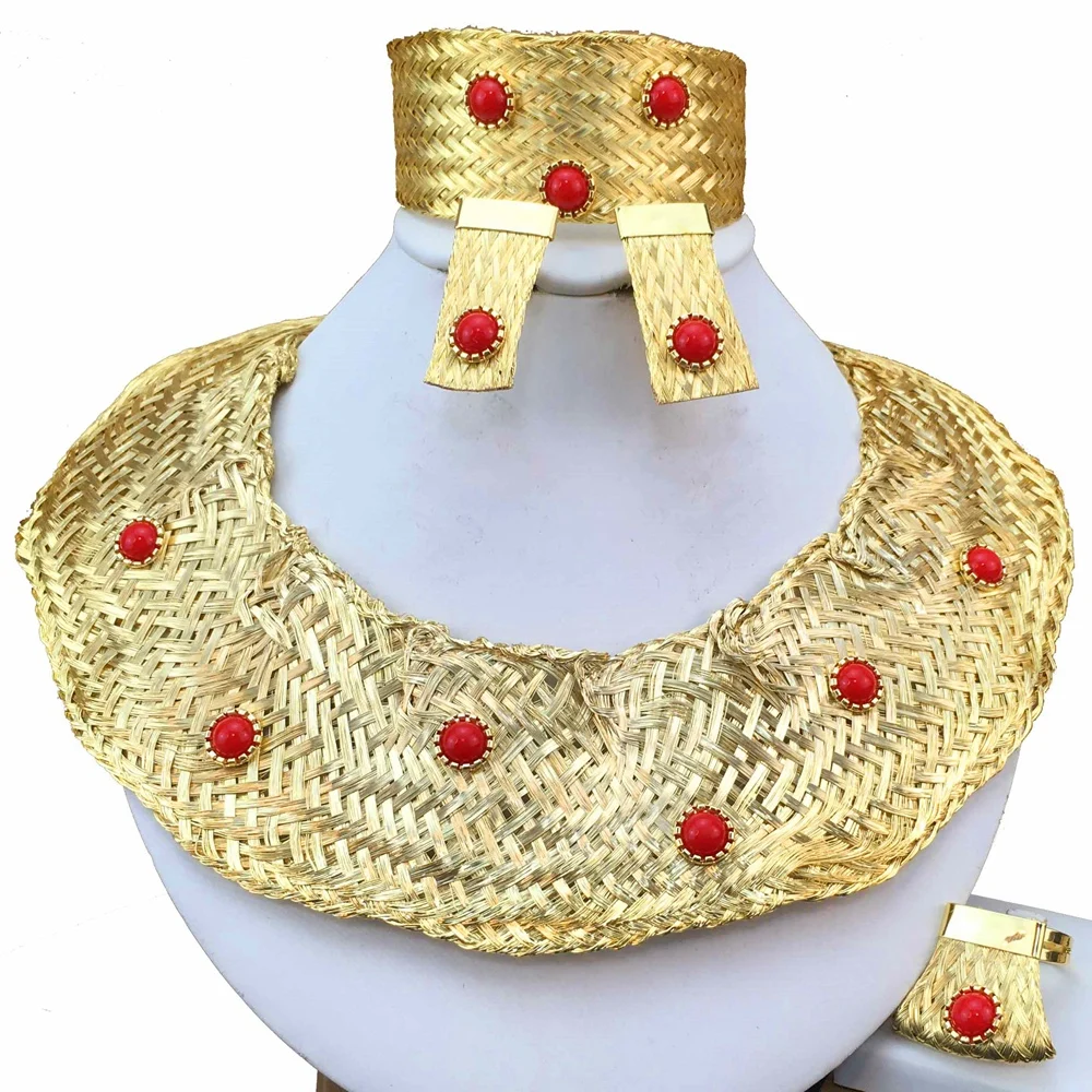 

African Dubai Gold Plated Necklace All Copper Material Hollow Surround Necklace Simple Flower Style FHK18172