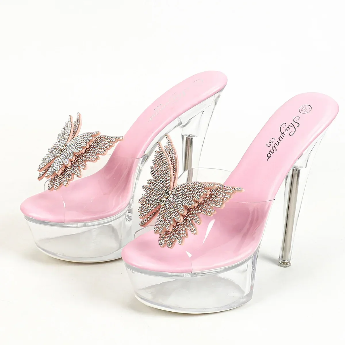 

Music Festival Transparent Ultra High Heel Thin Heel Summer Women's Waterproof Platform Water Diamond Sexy Fairy Slippers LFD