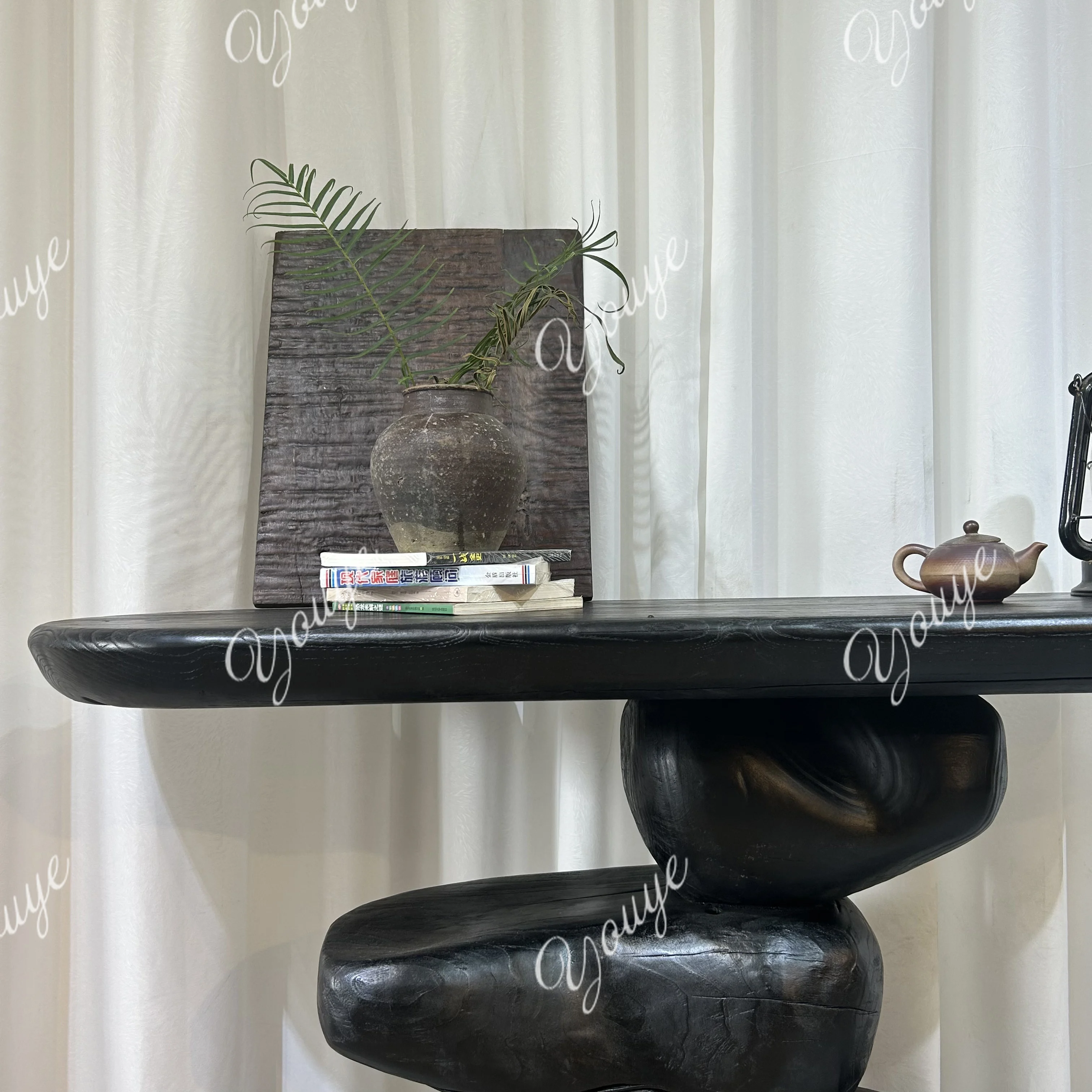 Entry entrance table Solid wood against the wall End view table Homestay Zhongtang designer cobblestone partition desk