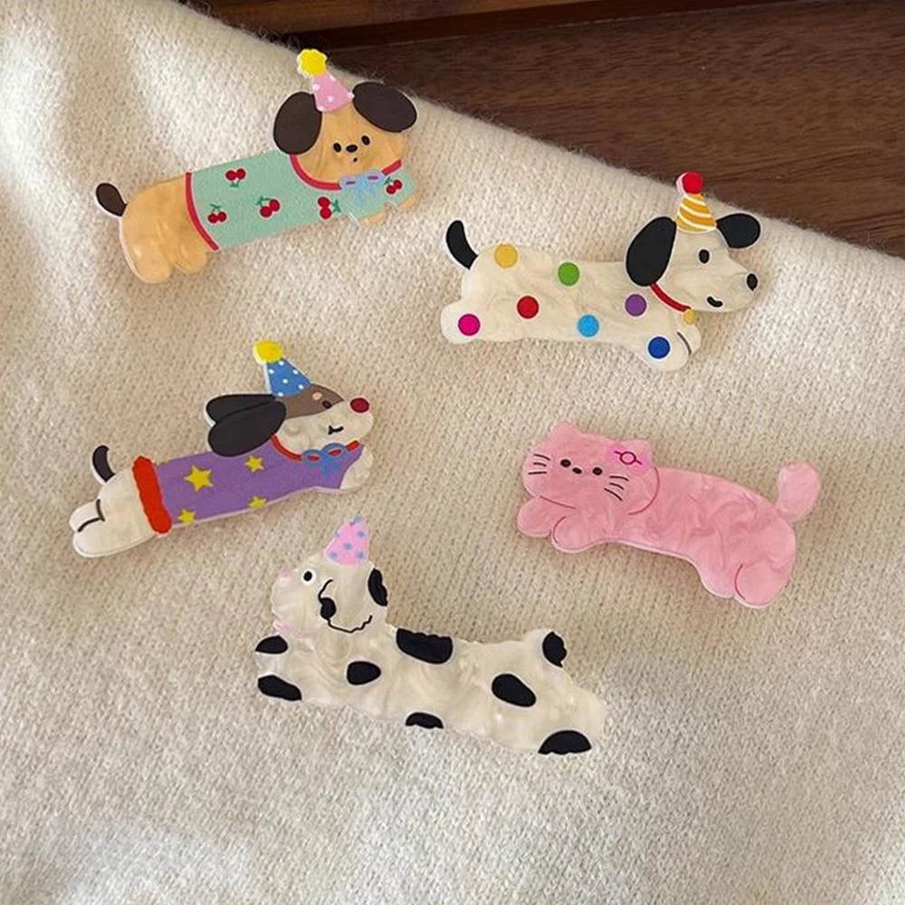 10 Stück Niedliche Cartoon-Hunde- und Katzen-Haarspangen für Frauen, Seitliche Haarklammern & Pony-Clips, Mädchenhafte Entenschnabel-Clips, Haarnadeln & Haaraccessoires