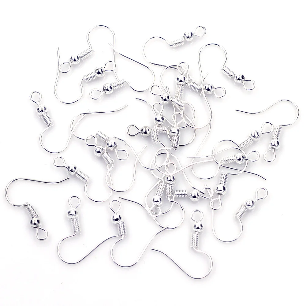 1000Pcs Earring Wire Hooks Ear With Spring Spacer Ball Alloy Silver Plated Jewelry DIY Making Findings 21x18mm
