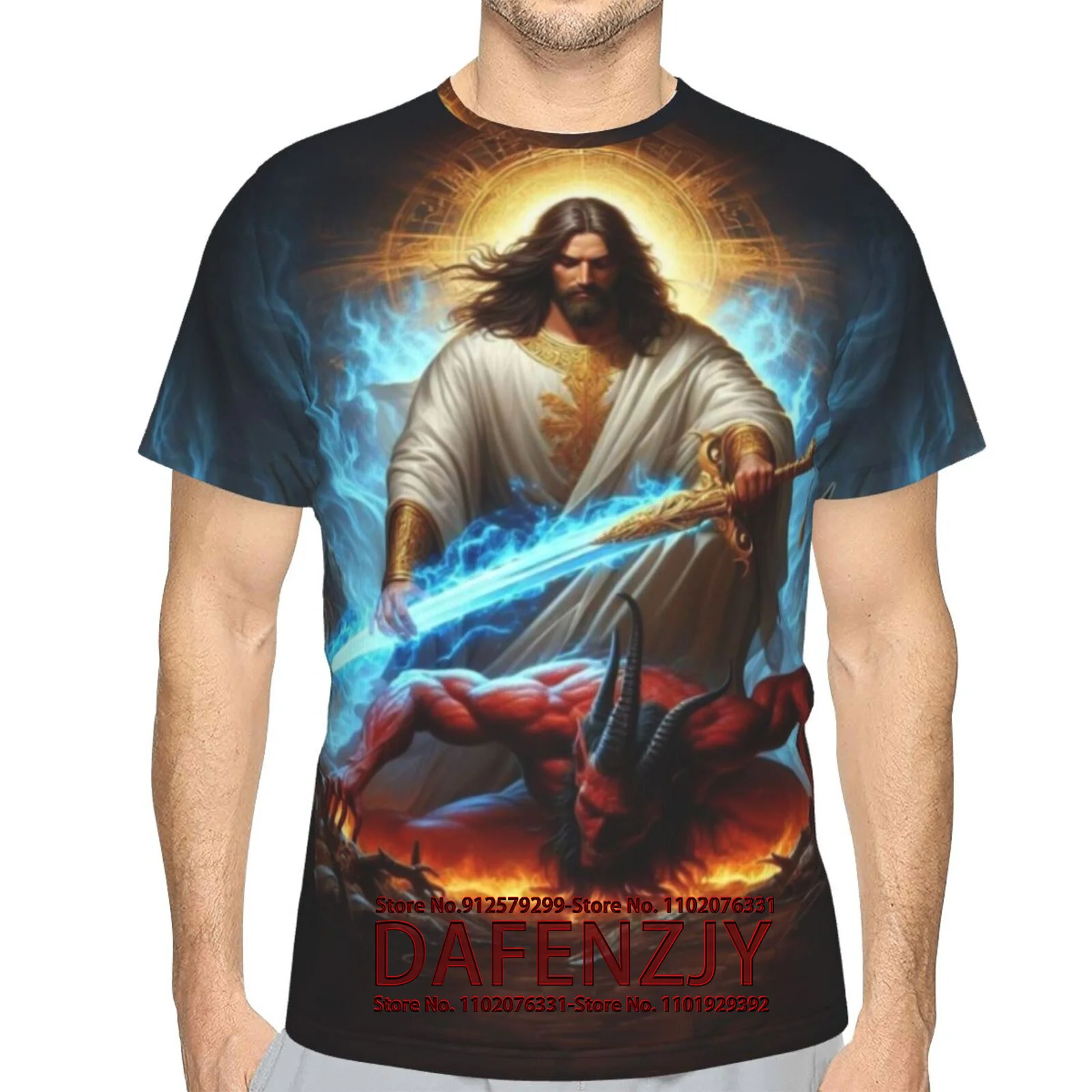 Men's Fashion T-Shirts Jesus 3D Print Short Sleeve Christian T Shirt Casual Tops Summer Male Funny Clothes O-Neck Loose Oversize